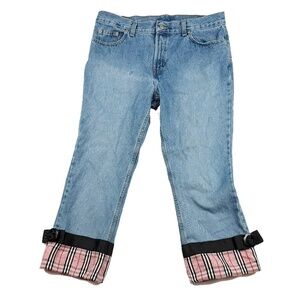Women's jeans size 12 with decorative pink plaid accents